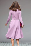Lilac A-Line Long Sleeve Work Dress With Belt