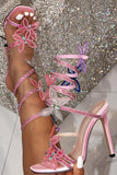 Sparkly Orange Beaded Strappy Stiletto Heel Sandals with Butterflies