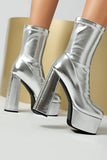 Black Round Toe Platform Chunky Heel Ankle Boots
