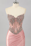 Mermaid Strapless Corset Blush Prom Dress With Beading