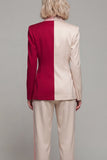 Light Khaki Red ColorBlock 2-Piece Notched Lapel Women Suits