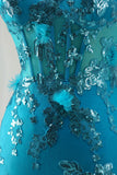 Strapless Blue Mermaid Ruffle Corset Prom Dress With Appliques