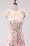 Blush Sequin Mermaid Long Prom Dress With Slit