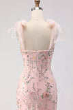 Blush Sequin Mermaid Long Prom Dress With Slit