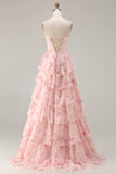Floral Strapless Yellow A-Line Tiered Corset Prom Dress With Slit