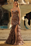 Strapless Black White Dot Corset Tiered Mermaid Prom Dress With Slit