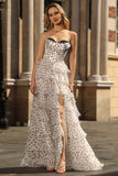 Black White Dot Corset Sweetheart Tiered Prom Dress With Slit
