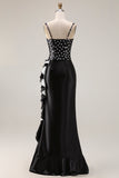 Black White Polka Dot Mermaid Corset Ruffled Prom Dress