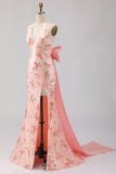 Sparkly Blush Floral Halter Mermaid Cut Out Prom Dress
