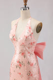 Sparkly Blush Floral Halter Mermaid Cut Out Prom Dress