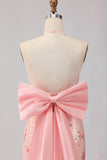 Sparkly Blush Floral Halter Mermaid Cut Out Prom Dress