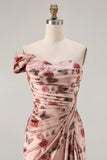 Black Red Flower One Shoulder Sheath Prom Dress With Side Cape