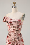 Black Red Flower One Shoulder Sheath Prom Dress With Side Cape