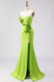 Green Mermaid 3D Flowers Strapless Prom Dress