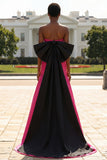 Strapless Fuchsia Ruched Satin Prom Dress with Bow