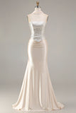 Sparkly Champagne Satin Mermaid Beaded Prom Dress