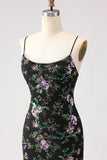 Black Purple Flower Mermaid Sequin Embroidered Prom Dress