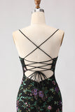 Black Purple Flower Mermaid Sequin Embroidered Prom Dress