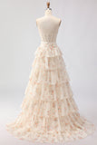 Strapless Pink Floral Corset A-Line Prom Dress With Ruffles