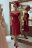 Blush Pink Off The Shoulder Midi Mother Of The Bride Dress With Slit