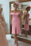 Blush Pink Off The Shoulder Midi Mother Of The Bride Dress With Slit