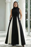 Black and White A-Line High Neck Plus Size Formal Dress