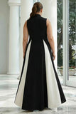 Black and White A-Line High Neck Plus Size Formal Dress