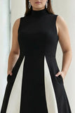 Black and White A-Line High Neck Plus Size Formal Dress