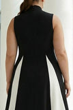 Black and White A-Line High Neck Plus Size Formal Dress