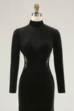 Mermaid Velvet High Neck Black Tie Dress With Lace