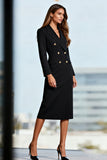 Black Peak Lapel Double Breasted Blazer Dress