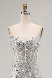 Sparkly Red Strapless Corset Mermaid Prom Dress