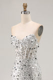 Sparkly Red Strapless Corset Mermaid Prom Dress