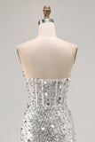 Sparkly Red Strapless Corset Mermaid Prom Dress