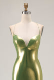 Metallic Gold Tiered Mermaid Lace Up Back Prom Dress With Slit
