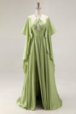 Sage Green Corset A Line Keyhole Maxi Prom Dress With Slit