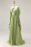 Sage Green A Line Corset Keyhole Maxi Evening Dress With Slit