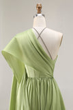 Sage Green A Line Corset Keyhole Maxi Evening Dress With Slit