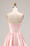 Hot Pink Corset A-Line Sweetheart Maxi Prom Dress With Slit