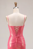 Watermelon Metallic Mermaid Corset Prom Dress With Beading