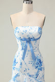 Strapless Pink Flower Ruffled Mermaid Prom Dress With Bow