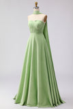 Pink White Polka Dot Strapless A Line Bridesmaid Dress