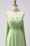 Pink White Polka Dot Strapless A Line Bridesmaid Dress