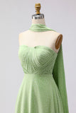 Pink White Polka Dot Strapless A Line Bridesmaid Dress