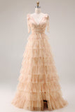 Green Floral Tiered V Neck Prom Dress with Bows