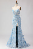 Sparkly Blue Sweetheart Mermaid Appliqued Prom Dress