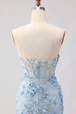 Sparkly Blue Sweetheart Mermaid Appliqued Prom Dress