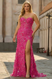 Sparkly Strapless Mermaid Fuchsia Plus Size Prom Dress