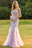 Purple 3D Floral Strapless Lace Mermaid Prom Dress