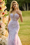 Purple 3D Floral Strapless Lace Mermaid Prom Dress